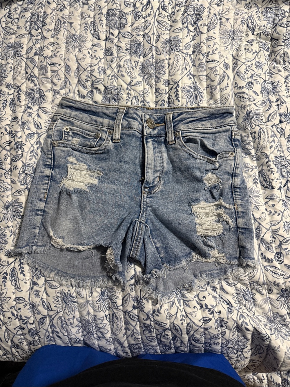 American Eagle Outfitters Light Blue Distressed Denim Shorts